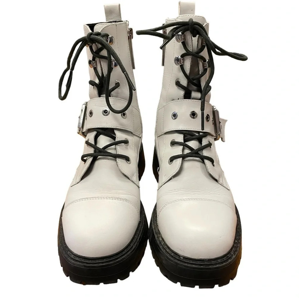 Zara White Lace Up Combat Boots  Size 36 - Picture 4 of 10